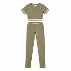 Completo Guess crop top e leggings con righe bianche