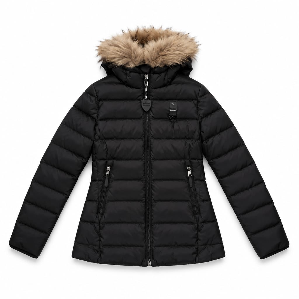 BLAUER Piumino Sfiancato con Cappuccio e Bordo Effetto Pelliccia
