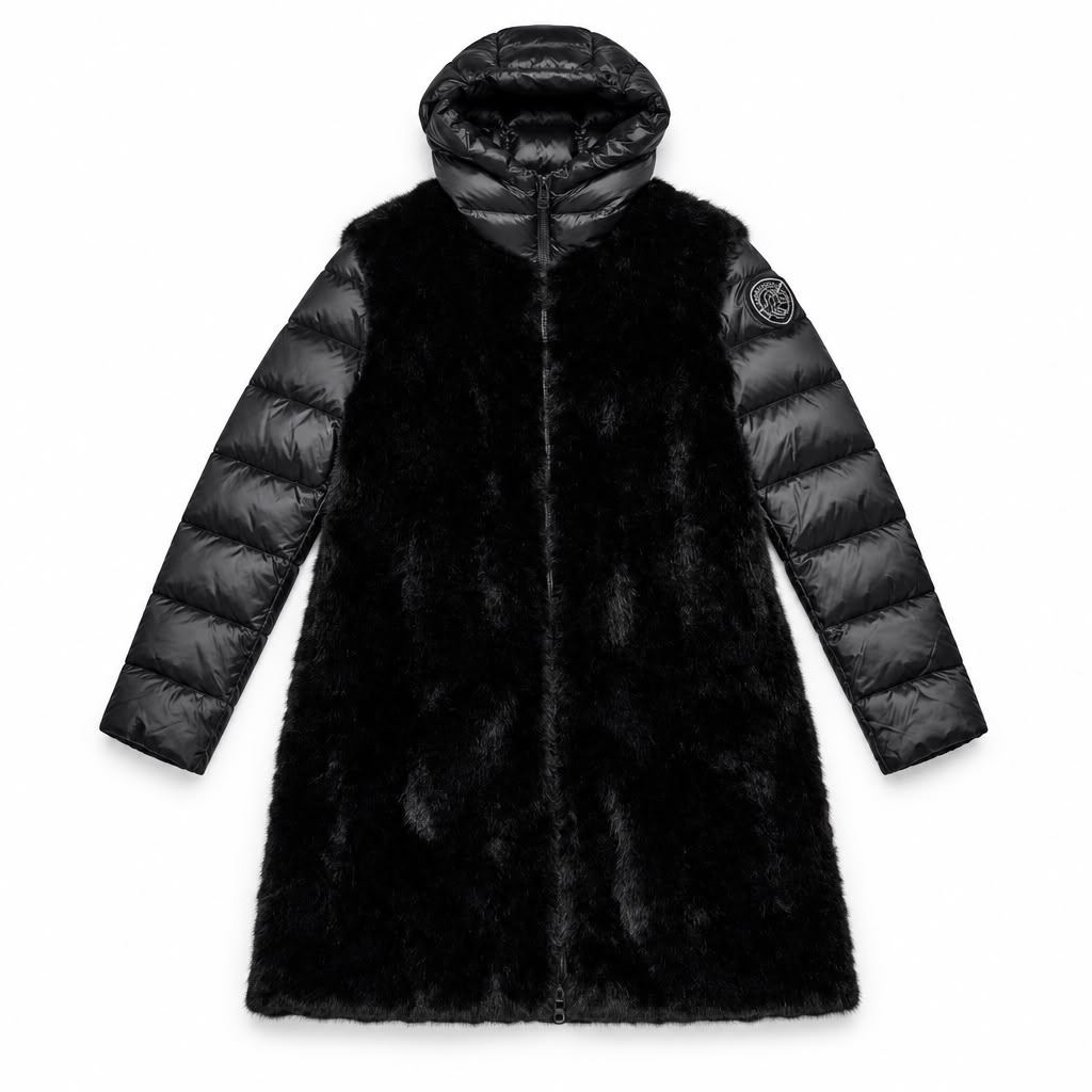 BLAUER Piumino Lungo Bimateriale con Corpo Effetto Pelliccia