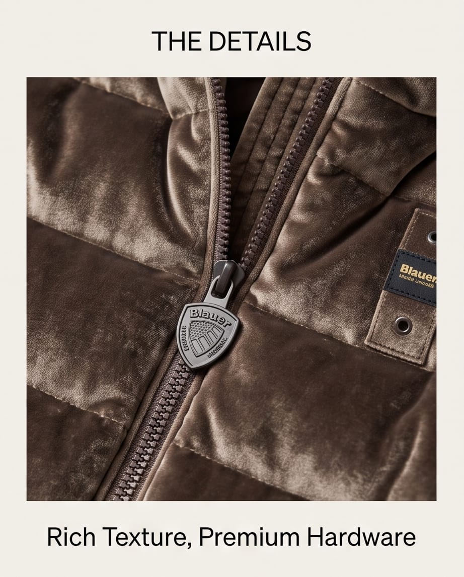 BLAUER Piumino Donna in Velluto con Cappuccio WAWE
