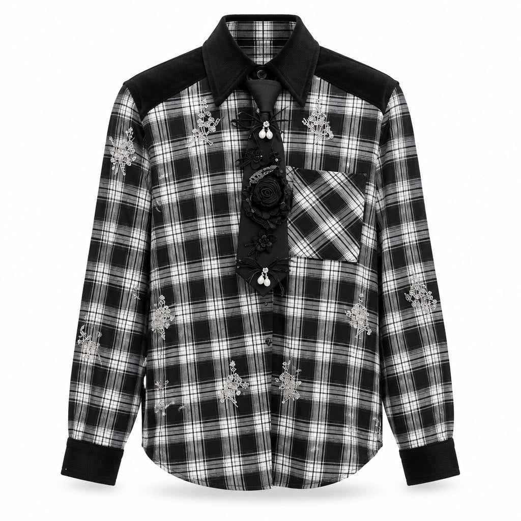 TRASH AND LUXURY Camicia Check con Cravatta Gioiello – Ribellione Romantica