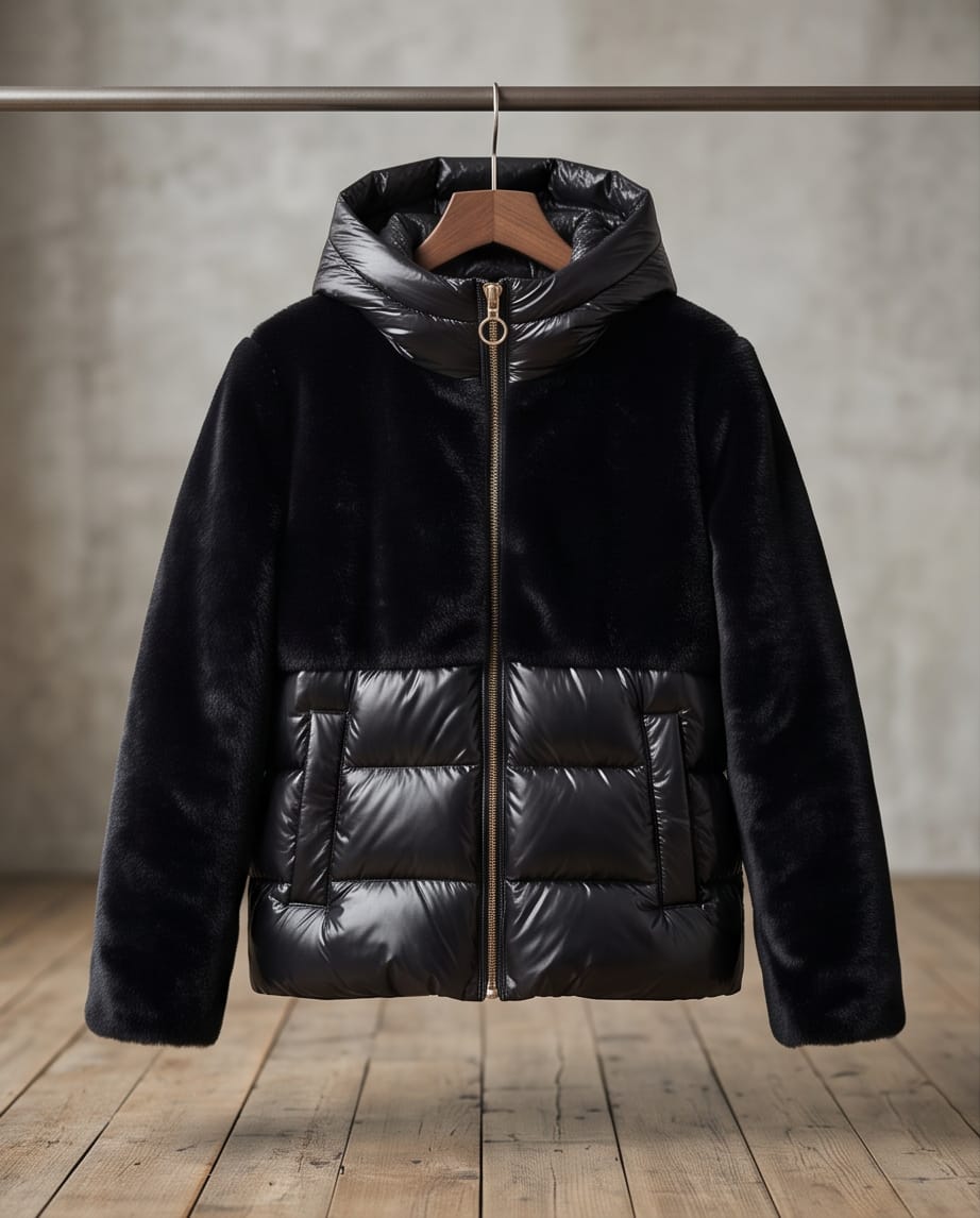 Yes Zee Piumino Ibrido Eco-Fur con Cappuccio