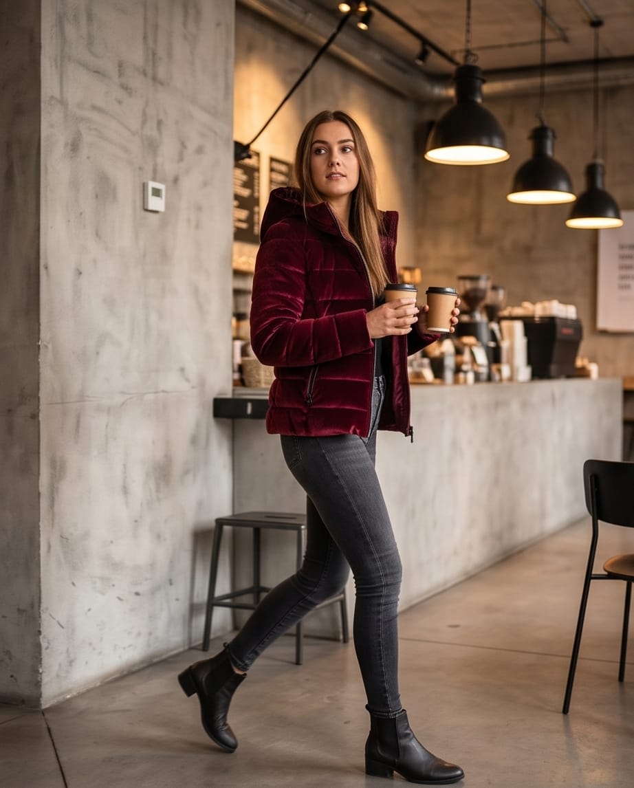 BLAUER Piumino Donna in Velluto con Cappuccio WAWE