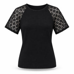 T-SHIRT DONNA ELEGANTE CON MANICHE IN PIZZO