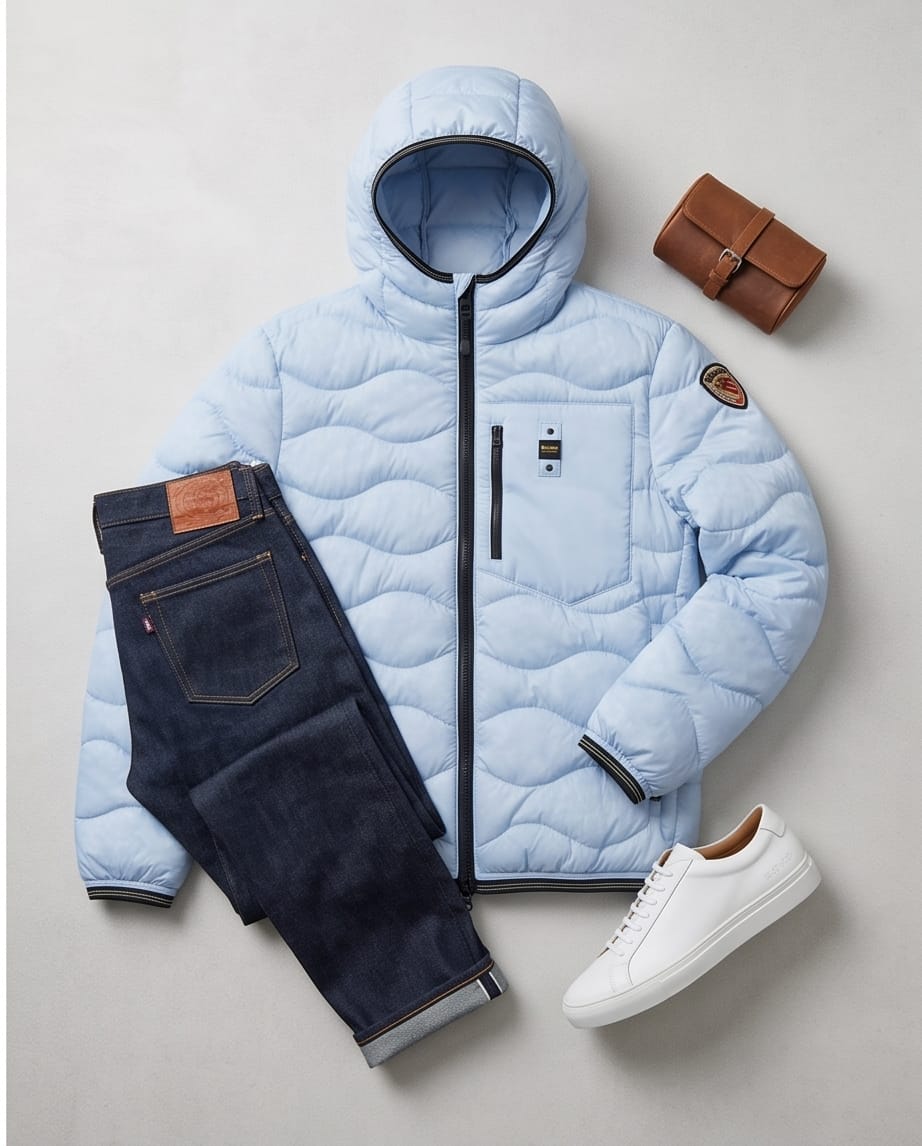 BLAUER Piumino Uomo con Trapuntatura a Onde e Cappuccio