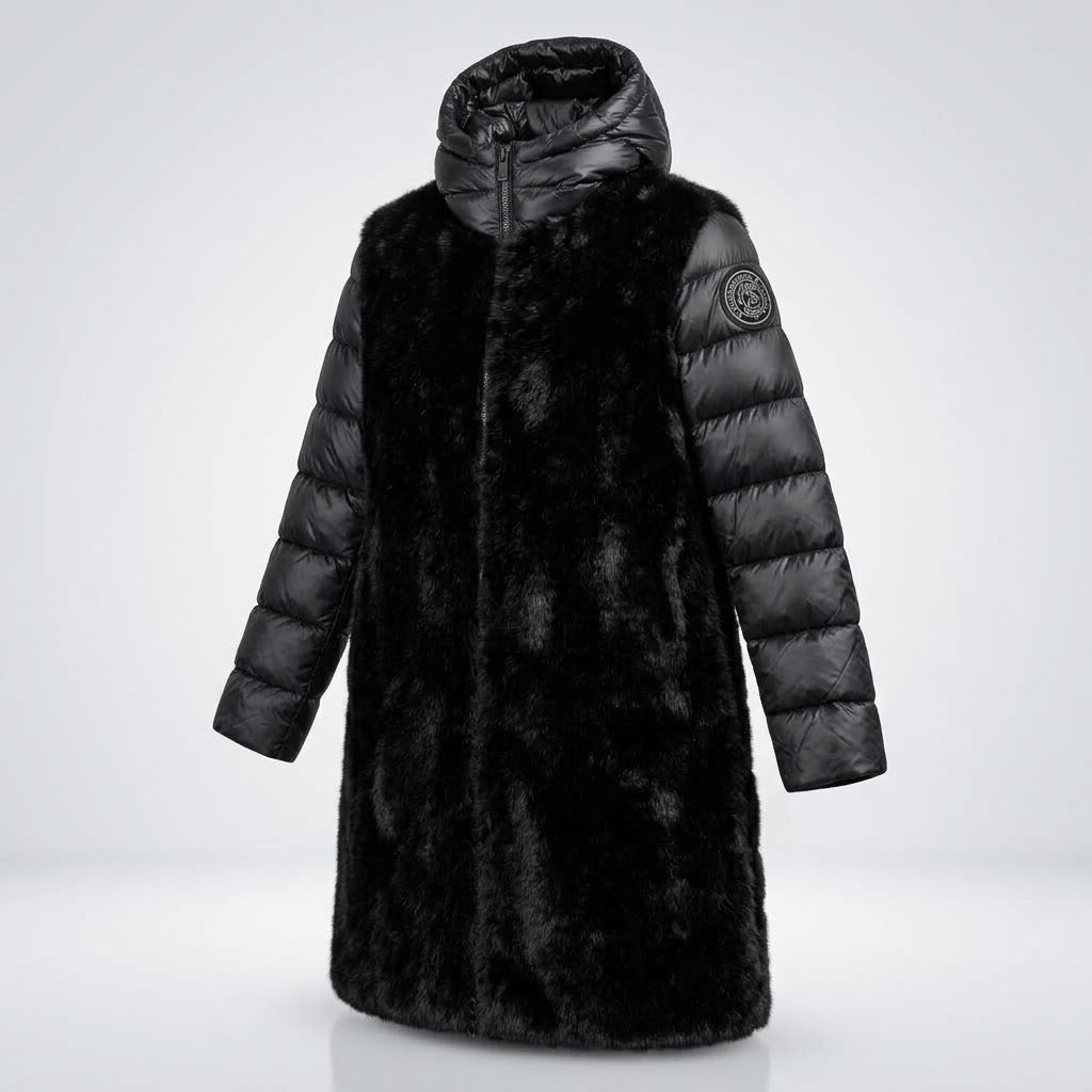 BLAUER Piumino Lungo Bimateriale con Corpo Effetto Pelliccia