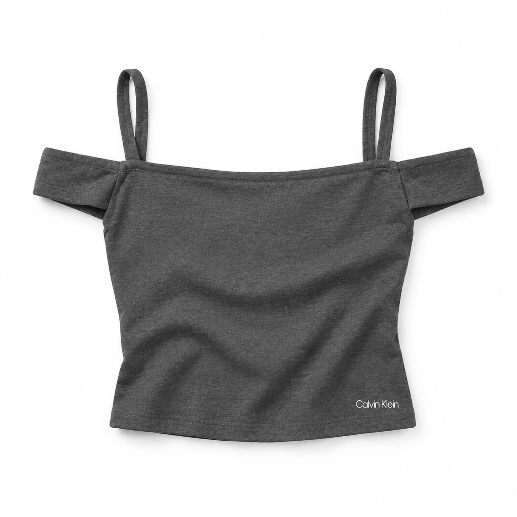 CALVIN KLEIN Top Cropped Spalle Scoperte Grigio Melange