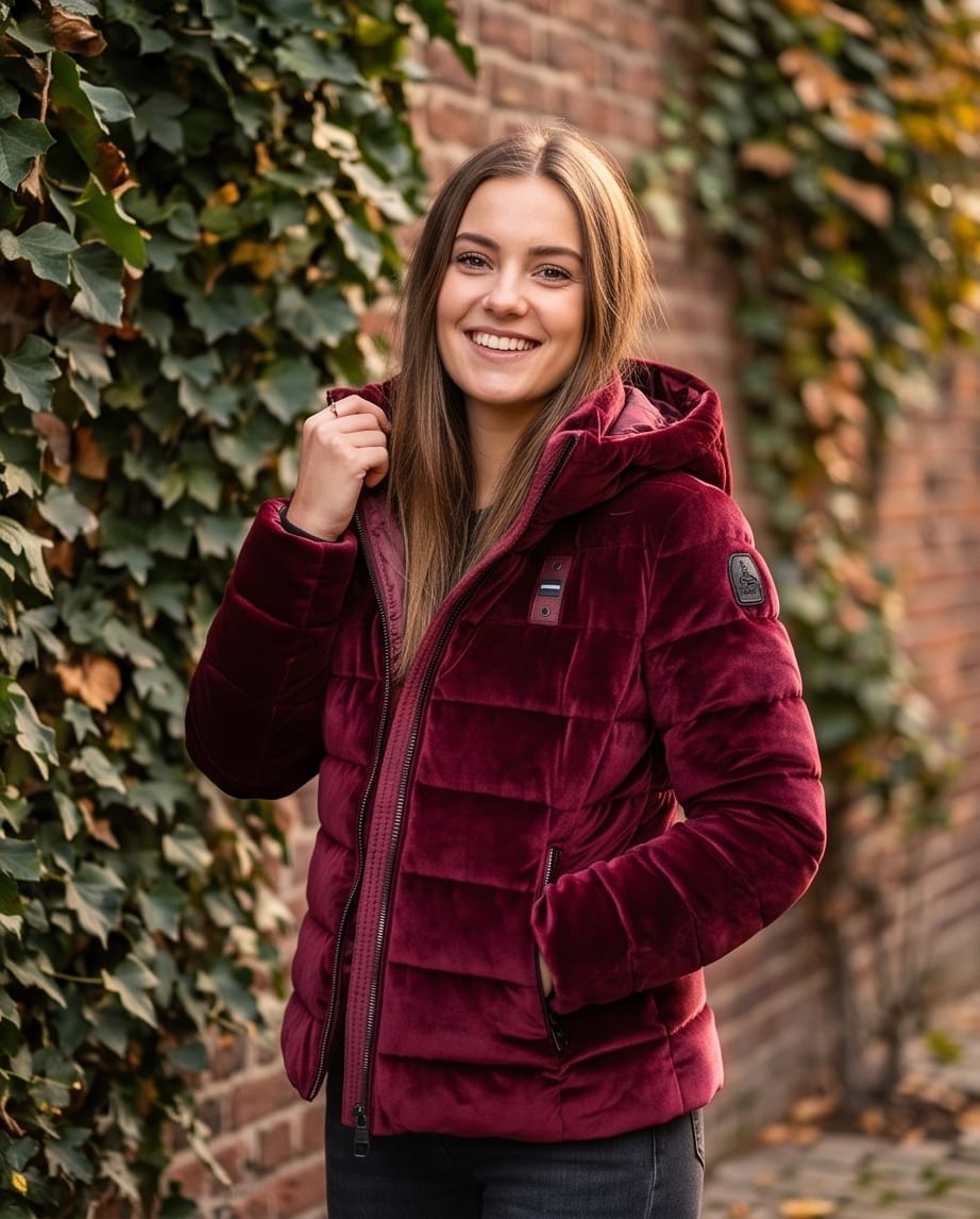 BLAUER Piumino Donna in Velluto con Cappuccio WAWE