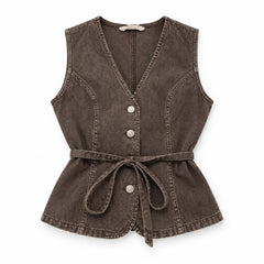 ONLY - Gilet Smanicato con Bottoni e Cintura