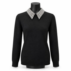 Completo Trash and Luxury Nero: Maglia con Colletto Gioiello e Pantalone Cargo in Strass