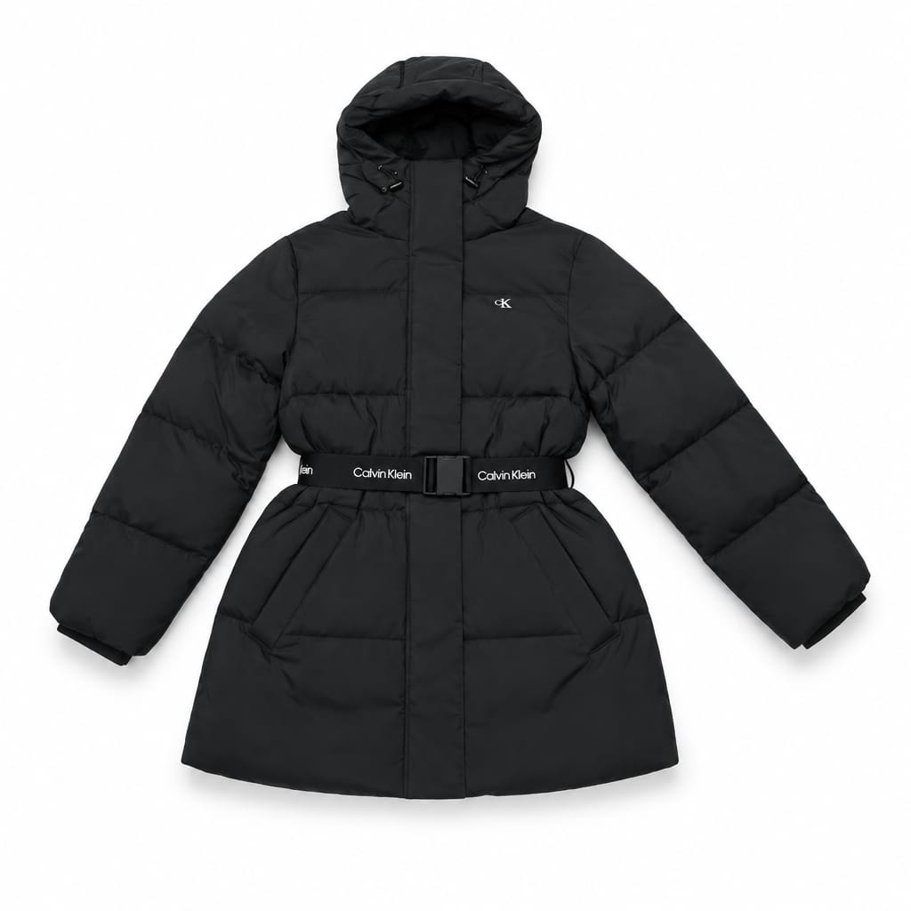 CALVIN KLEIN Piumino Lungo Donna con Cintura Logo