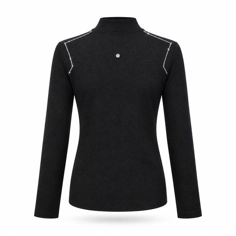 TRASH & LUXURY - Maglia Collo Alto Nera con Dettagli 'Bling' su Collo e Maniche