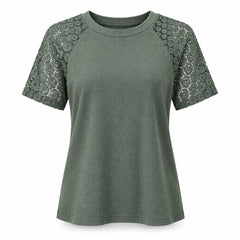 T-SHIRT DONNA ELEGANTE CON MANICHE IN PIZZO