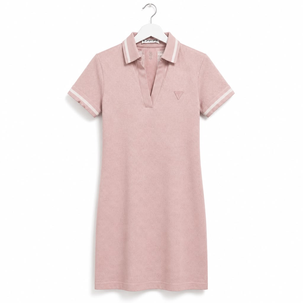 GUESS Abito Polo Rosa Cipria con Monogramma Tono su Tono
