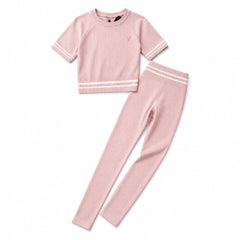 Completo Guess crop top e leggings con righe bianche