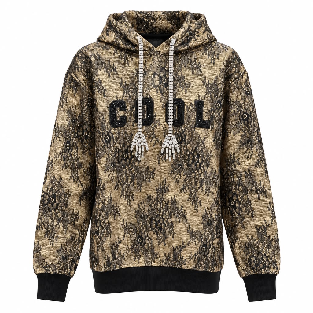 TRASH AND LUXURY Felpa Cool con Cappuccio Effetto Pizzo – Streetwear Prezioso