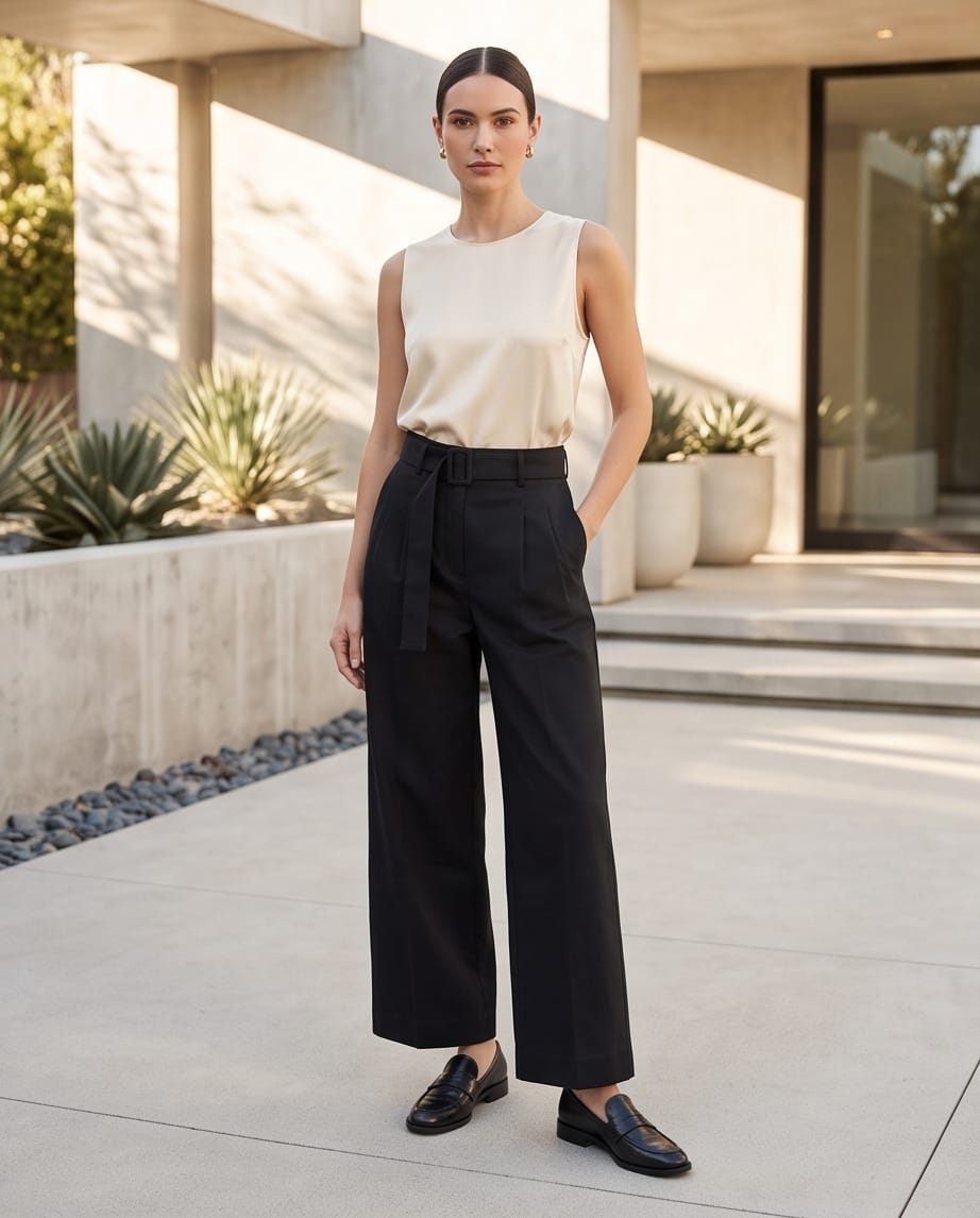CALVIN KLEIN Pantalone Donna Wide Leg Belted Elegance