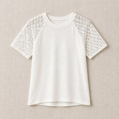 T-SHIRT DONNA ELEGANTE CON MANICHE IN PIZZO