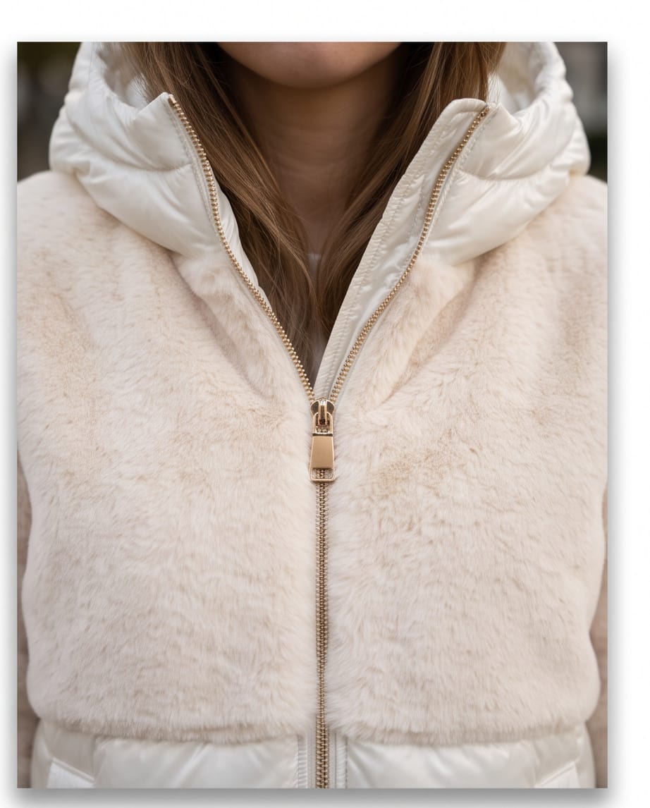 Yes Zee Piumino Ibrido Eco-Fur con Cappuccio