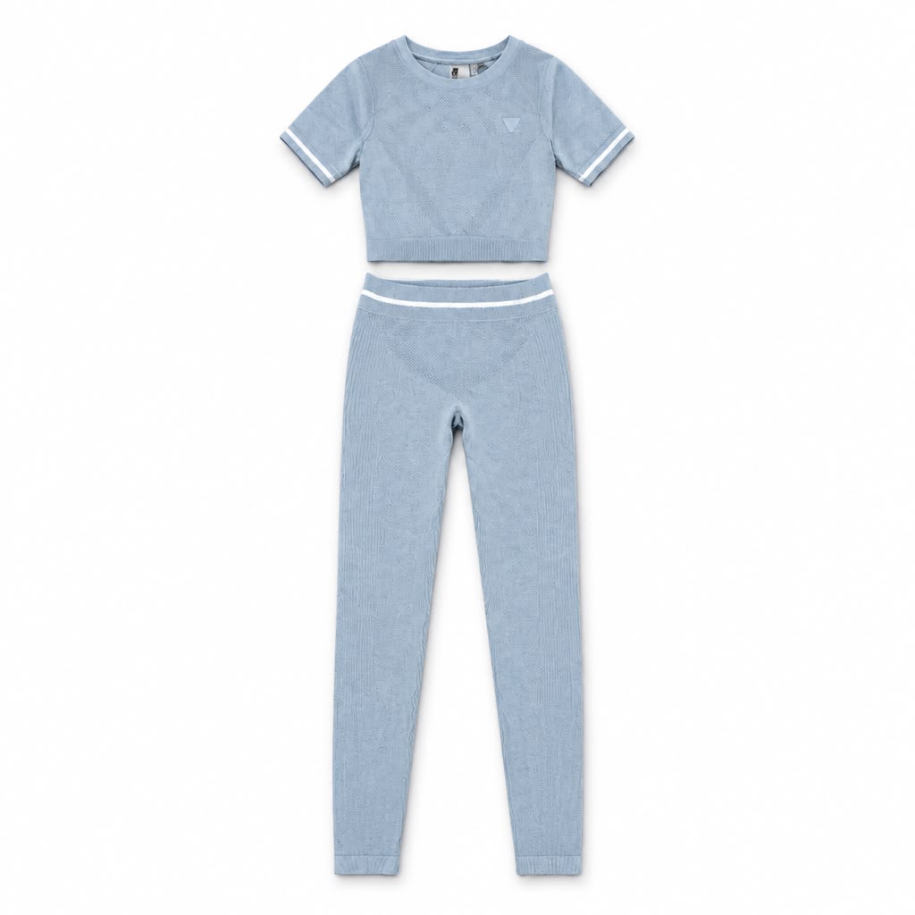 Completo Guess crop top e leggings con righe bianche