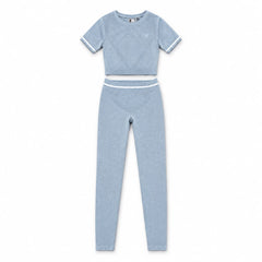 Completo Guess crop top e leggings con righe bianche