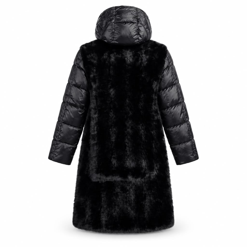 BLAUER Piumino Lungo Bimateriale con Corpo Effetto Pelliccia
