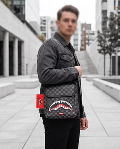 SPRAYGROUND Borsa a tracolla Shark In Paris WTF Bubbly Black Check Messenger Sling