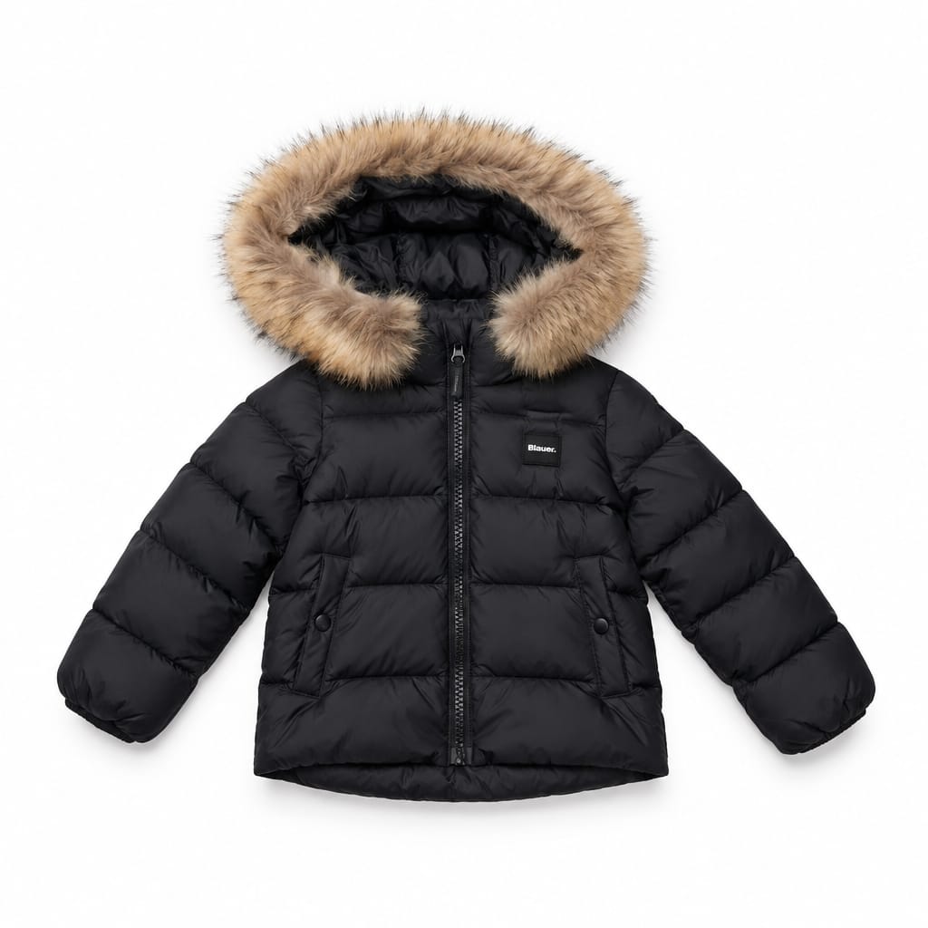 Blauer Baby – Piumino con cappuccio e bordo in pelliccia,