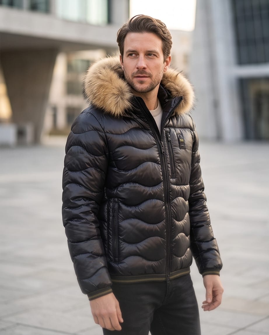 BLAUER Piumino Uomo Lucido con Trapuntatura a Onde