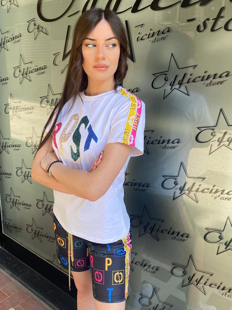 T-shirt Maniche Ciappe Oro Lettere Multicolor
